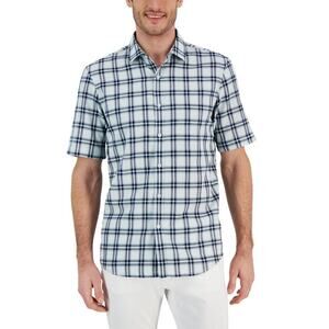 Alfani Men's Ellen Classic-Fit Yarn-Dyed Button-Down Shirt Blue Plaid Medium NWT